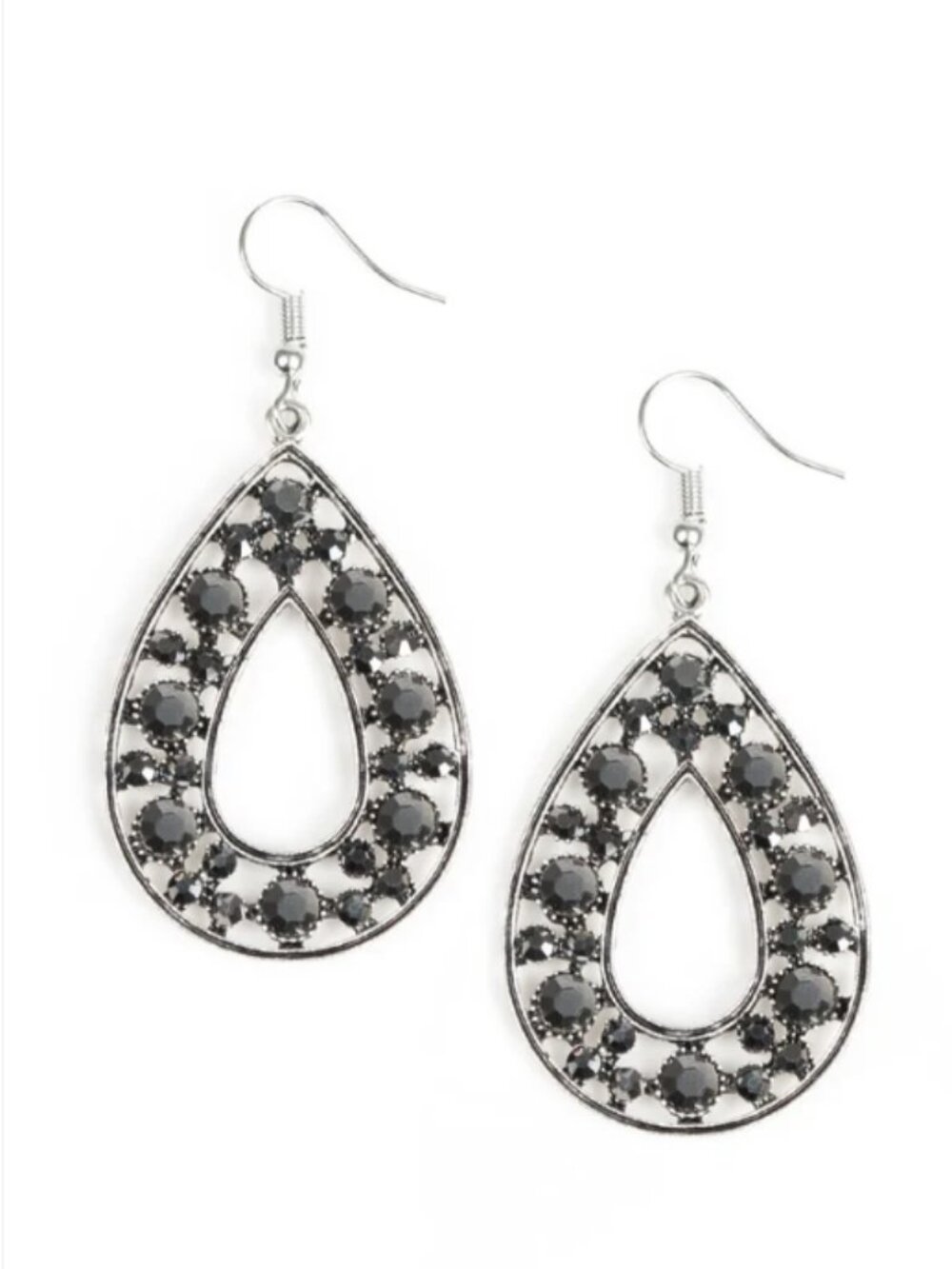 Midnight Magic - Paparazzi Hematite Rhinestone Teardrop Earrings